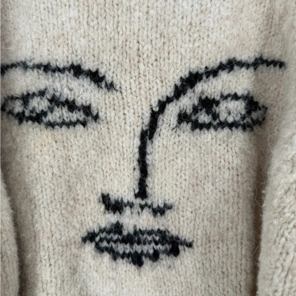 Paloma Wool Piero Face Intarsia Wool Alpaca Blend Knitted Boxy Sweater In Ecru - Picture 6 of 16